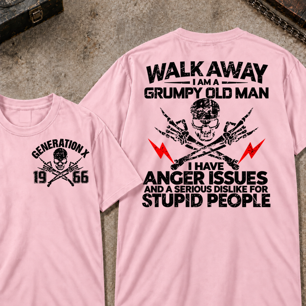 Custom Your Year Walk Away I Am A Grumpy Old Man I Have Anger Issues And A Serious Dislike For Stupid People Vintage Skull Retro Graphic T-Shirt