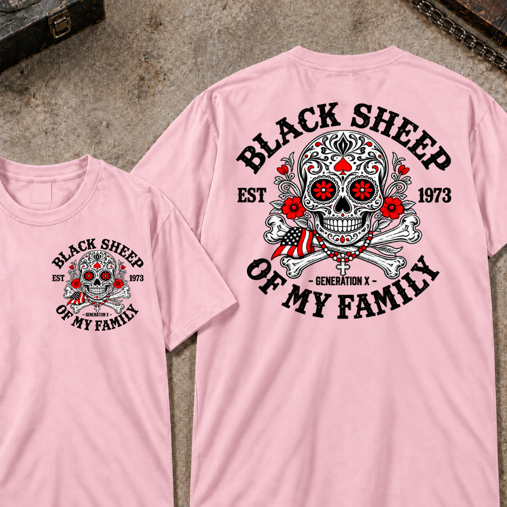 Black Sheep Of My Family Custom EST.Year Gen X Patriotic Sugar Skull Vintage Graphic Tee