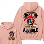 EST.Year Oh I Pissed You Off Suck It Up Buttercup I'm An Asshole It's What I Do American Flag Skull Graphic Hoodie, Funny Gen X Sarcastic Hooded Sweatshirt