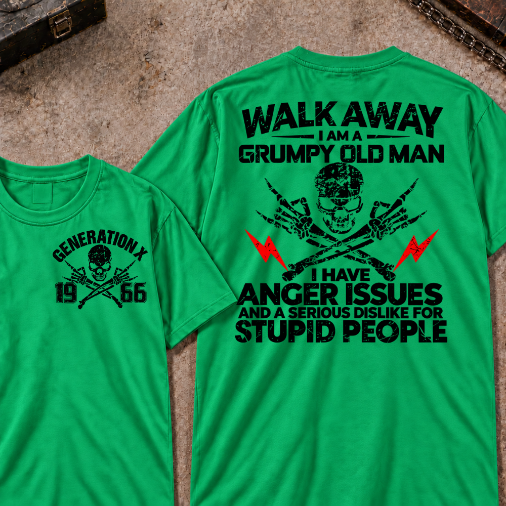 Custom Your Year Walk Away I Am A Grumpy Old Man I Have Anger Issues And A Serious Dislike For Stupid People Vintage Skull Retro Graphic T-Shirt