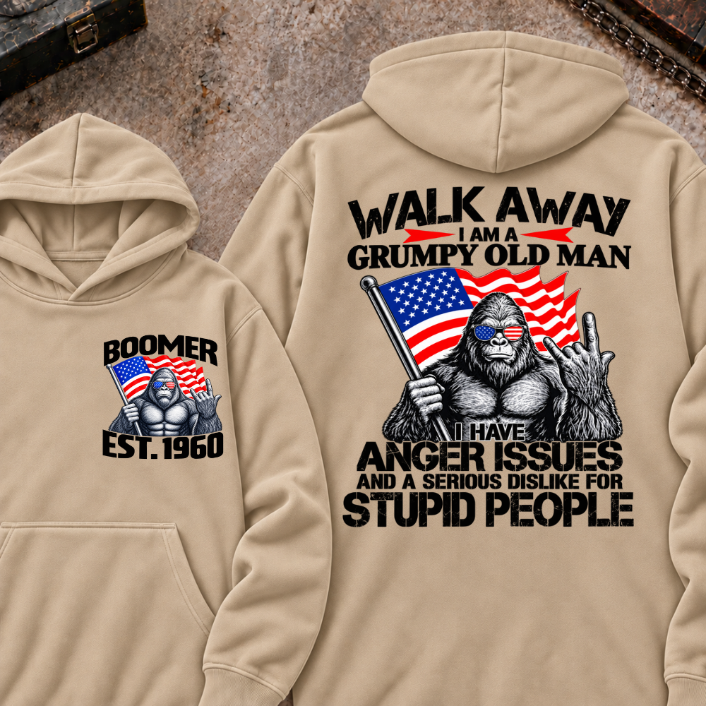 EST.Year Walk Away I Am A Grumpy Old Man I Have Anger Issues And A Serious Dislike For Stupid People Graphic Hoodie