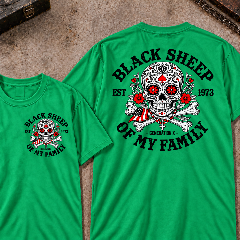 Black Sheep Of My Family Custom EST.Year Gen X Patriotic Sugar Skull Vintage Graphic Tee