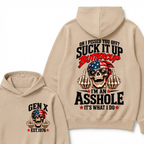 EST.Year Oh I Pissed You Off Suck It Up Buttercup I'm An Asshole It's What I Do American Flag Skull Graphic Hoodie, Funny Gen X Sarcastic Hooded Sweatshirt