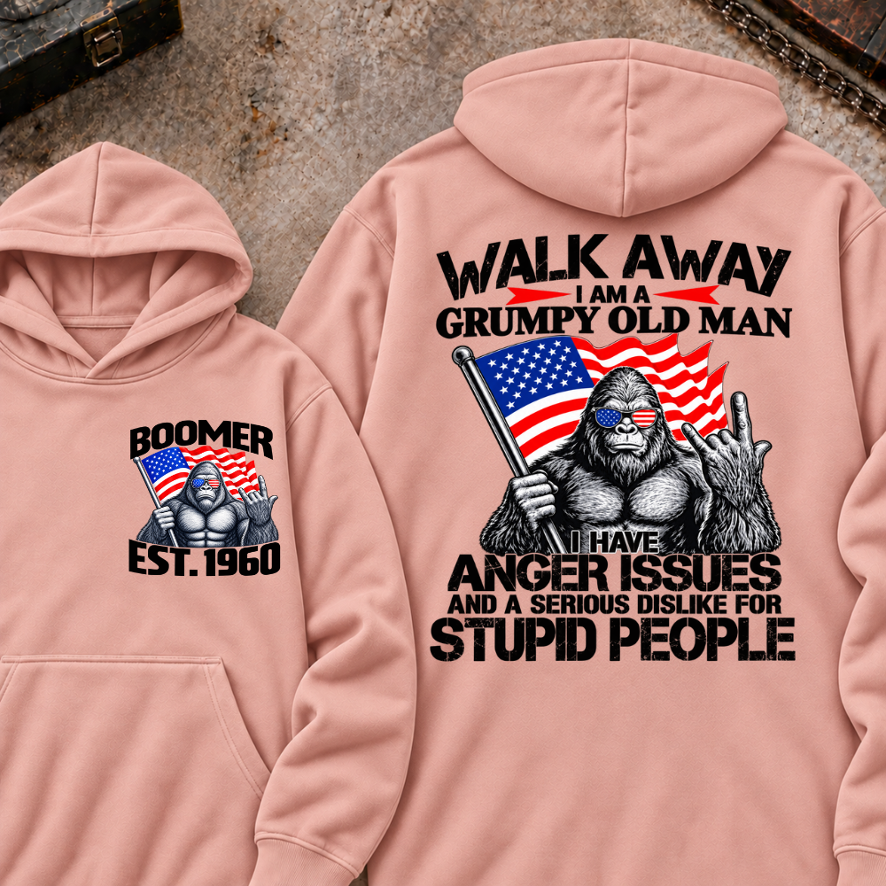 EST.Year Walk Away I Am A Grumpy Old Man I Have Anger Issues And A Serious Dislike For Stupid People Graphic Hoodie