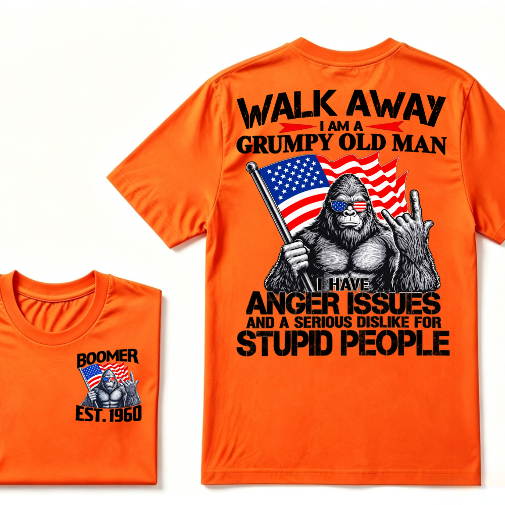 Walk Away I Am A Grumpy Old Man I Have Anger Issues And A Serious Dislike For Stupid People Vintage Cool Fashion Tee