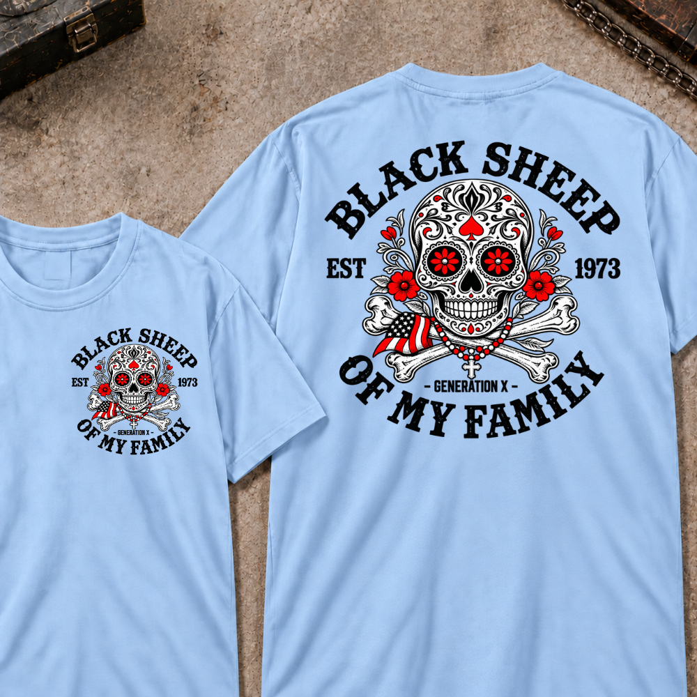 Black Sheep Of My Family Custom EST.Year Gen X Patriotic Sugar Skull Vintage Graphic Tee