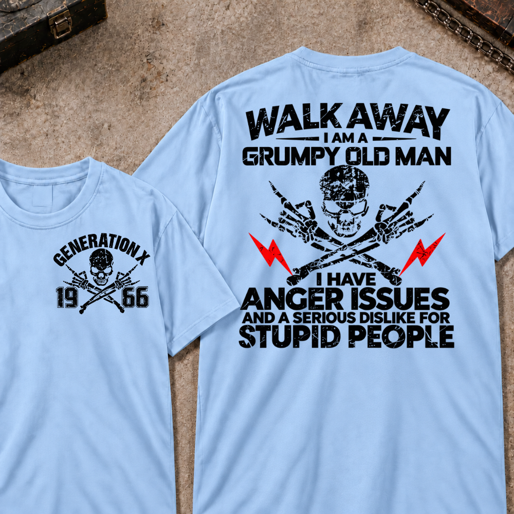 Custom Your Year Walk Away I Am A Grumpy Old Man I Have Anger Issues And A Serious Dislike For Stupid People Vintage Skull Retro Graphic T-Shirt